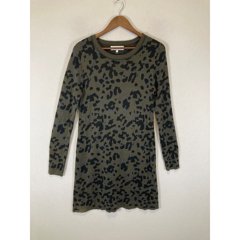 Animal Print John +‎ Jenn Women Large Olive Green Leopard Knit Sweater Dress